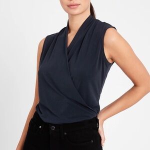 Banana Republic Navy Sleeveless Wrap Blouse